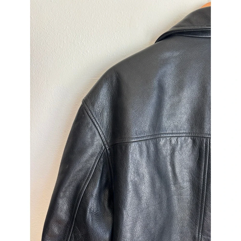 BKE 67‎ Mens Black Genuine Leather Button Front Quilted Lined Car Coat Jacket M